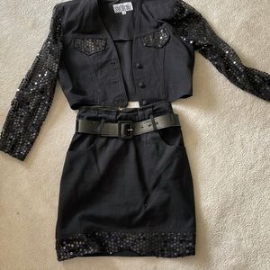 Vintage black jean jacket and skirt